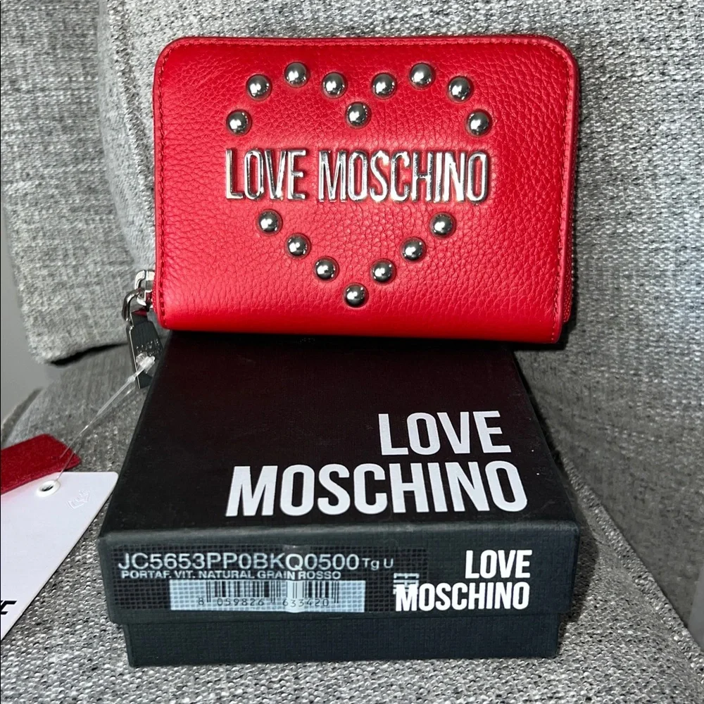 Love Moschino Red Heart Studded Wallet NWT